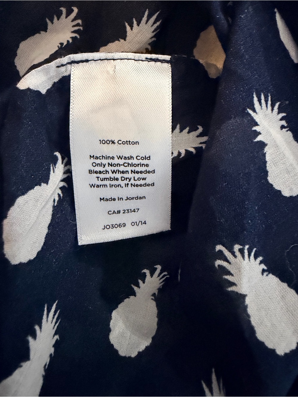 Talbots Women's Navy Blue Pineapple Print Button Up Shirt 1X Cotton Long Sleeve - Picture 7 of 8